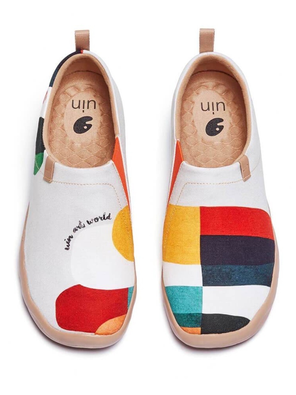 UIN White Slip-On Sneakers with Red, Yellow, Teal & Black Accents NWT 8.5
